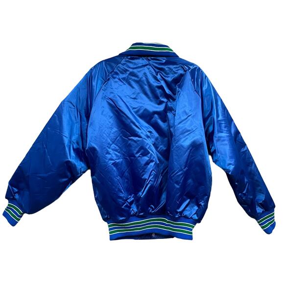 VTG Delong Jacket Lg Satin Quilted Bomber Blue Premium Fresh Farms 80s Retro USA - Picture 2 of 16